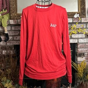 Y2K Abercrombie & Fitch Women’s Red Cotton Crewneck A&F Long Sleeve Shirt Sz S